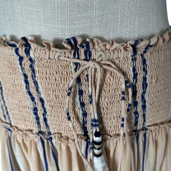 HEMANT & NANDITA Sand Tan Nautical Striped Silk Drawstring Mini Skirt - Picture 7 of 11